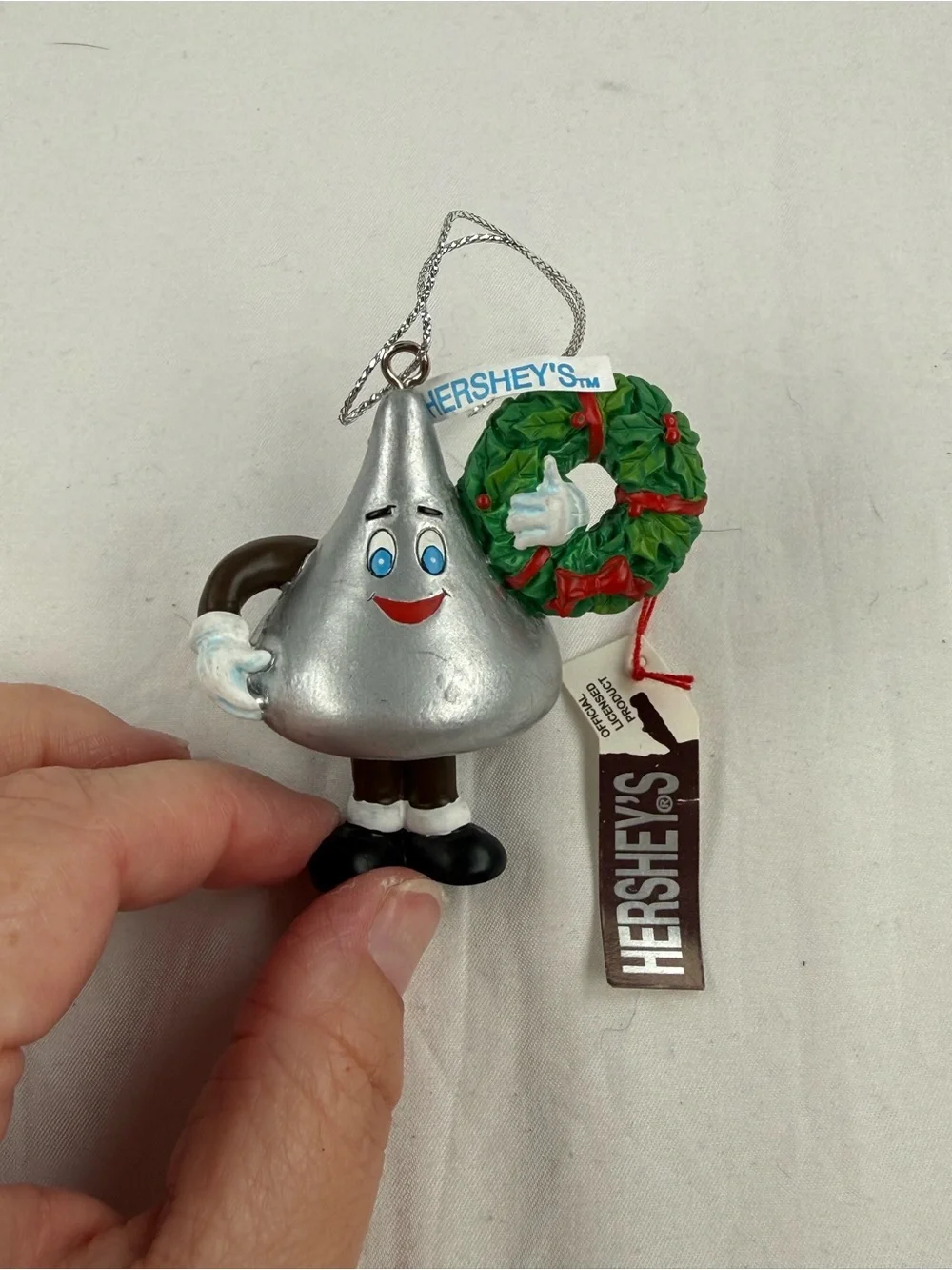 Vintage 2000 Limited Edition Hershey's Silver Kiss Ornament with Green Wreath